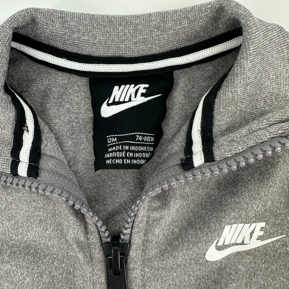 Nike Baby Grey Track Jacket Logo Stripe Pockets Infant Boys 12 Months